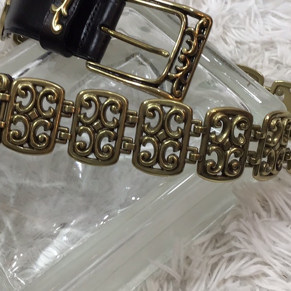 Brighton vintage black leather and gold scroll belt - Picture 3 of 11